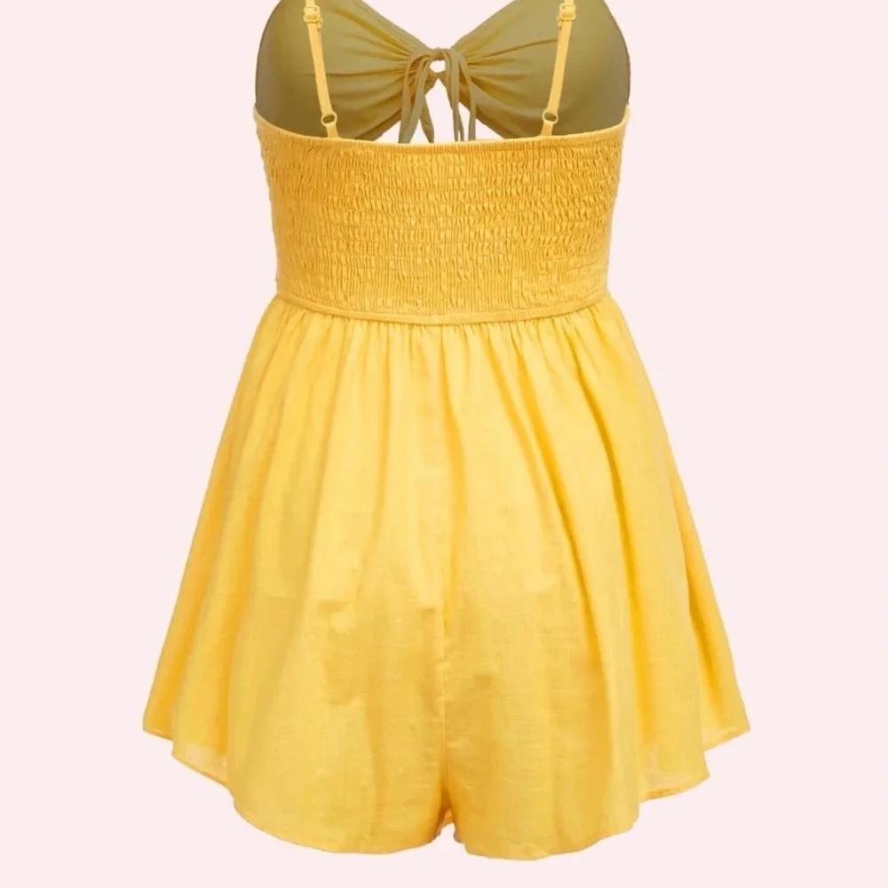 Shirted Waist Tie Front Cut Out Romper - Picture 2 of 3